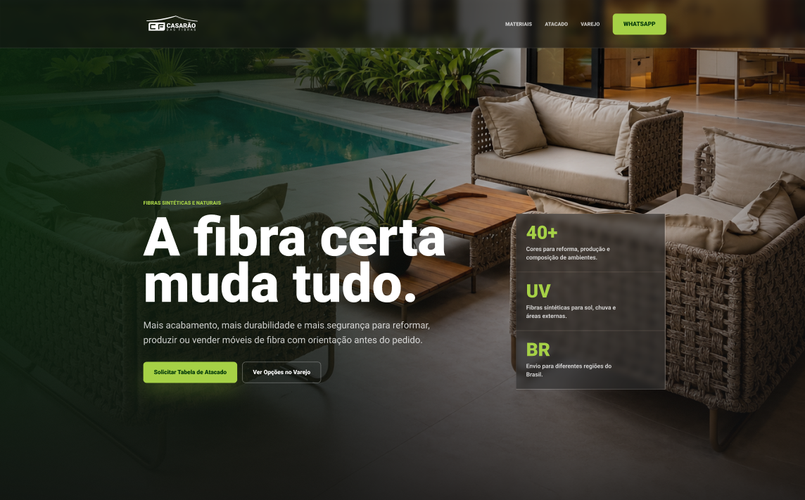 Prévia desktop da Landing Page do Casarão das Fibras.